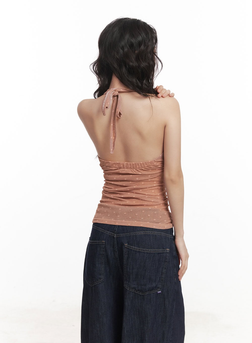 Polkadot Sheer V-Neck Halter Cami Top CA521