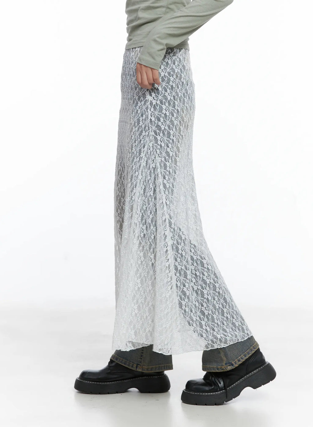 Lace Overlay Maxi Skirt CS502