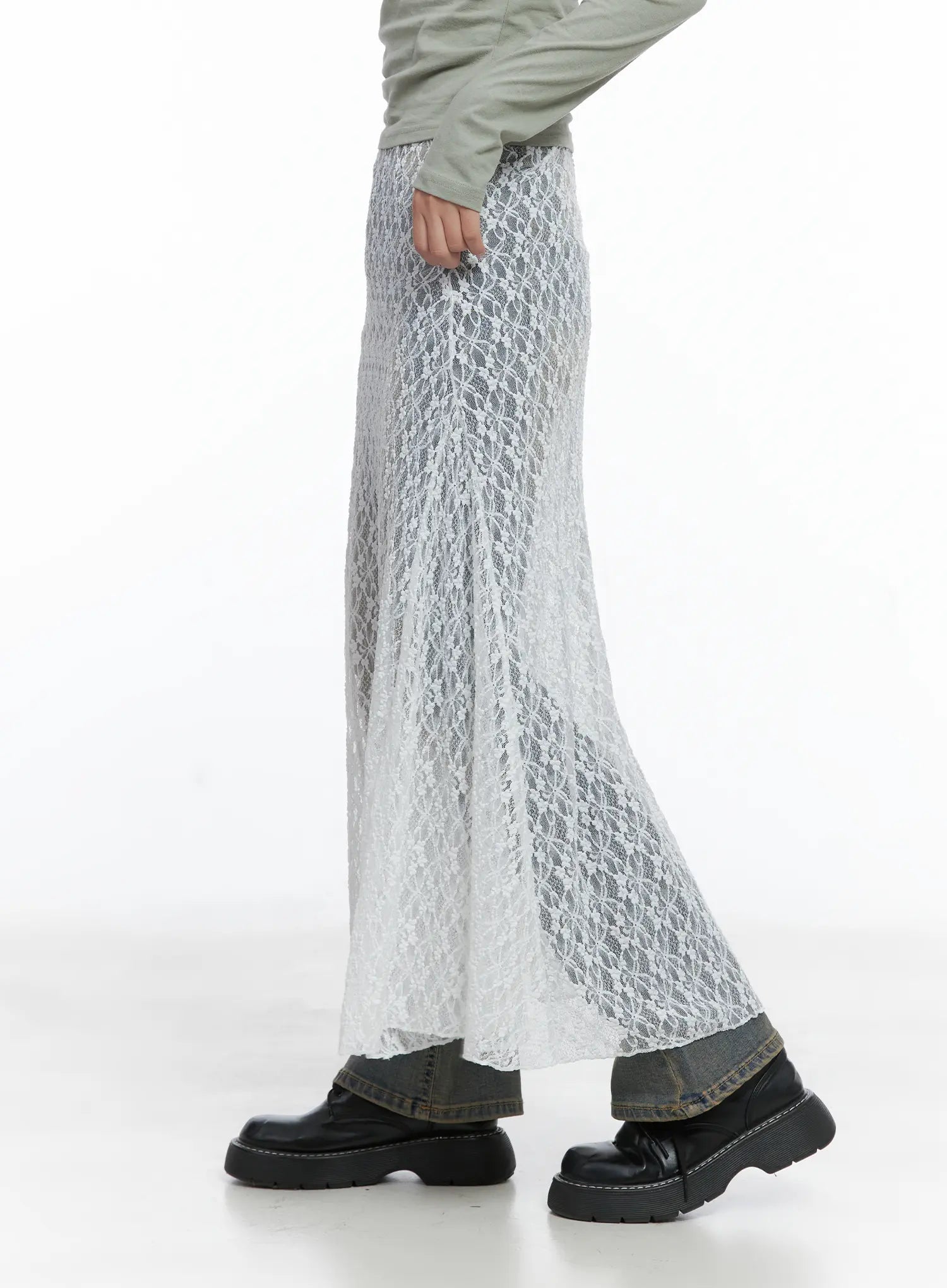 Lace Overlay Maxi Skirt CS502