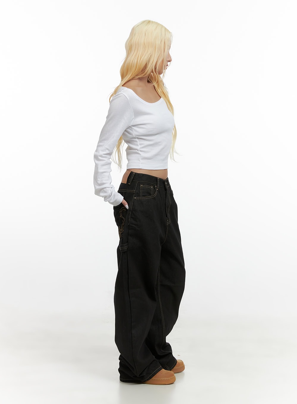 Mara Relaxed Fit Pocketed Cotton Wide Leg Jeans CS426