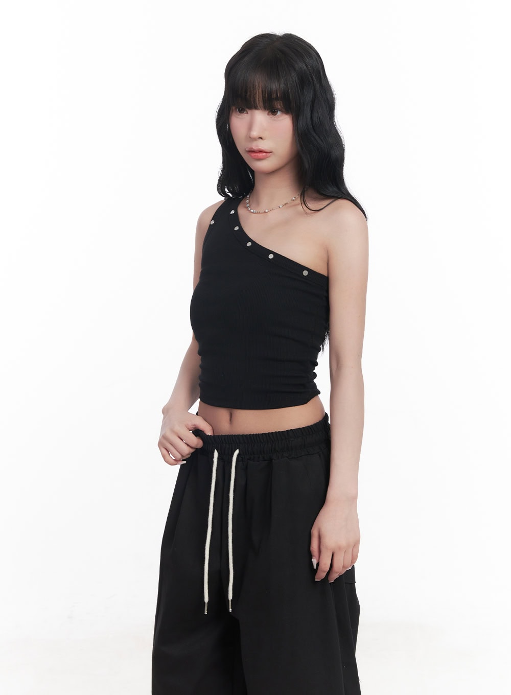 Studded One-Shoulder Crop Tank Top CY527