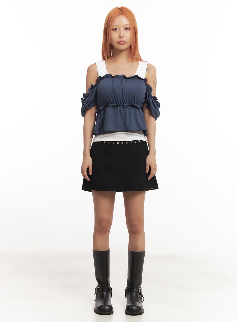 Frill Off-Shoulder Crop Blouse Top IA517