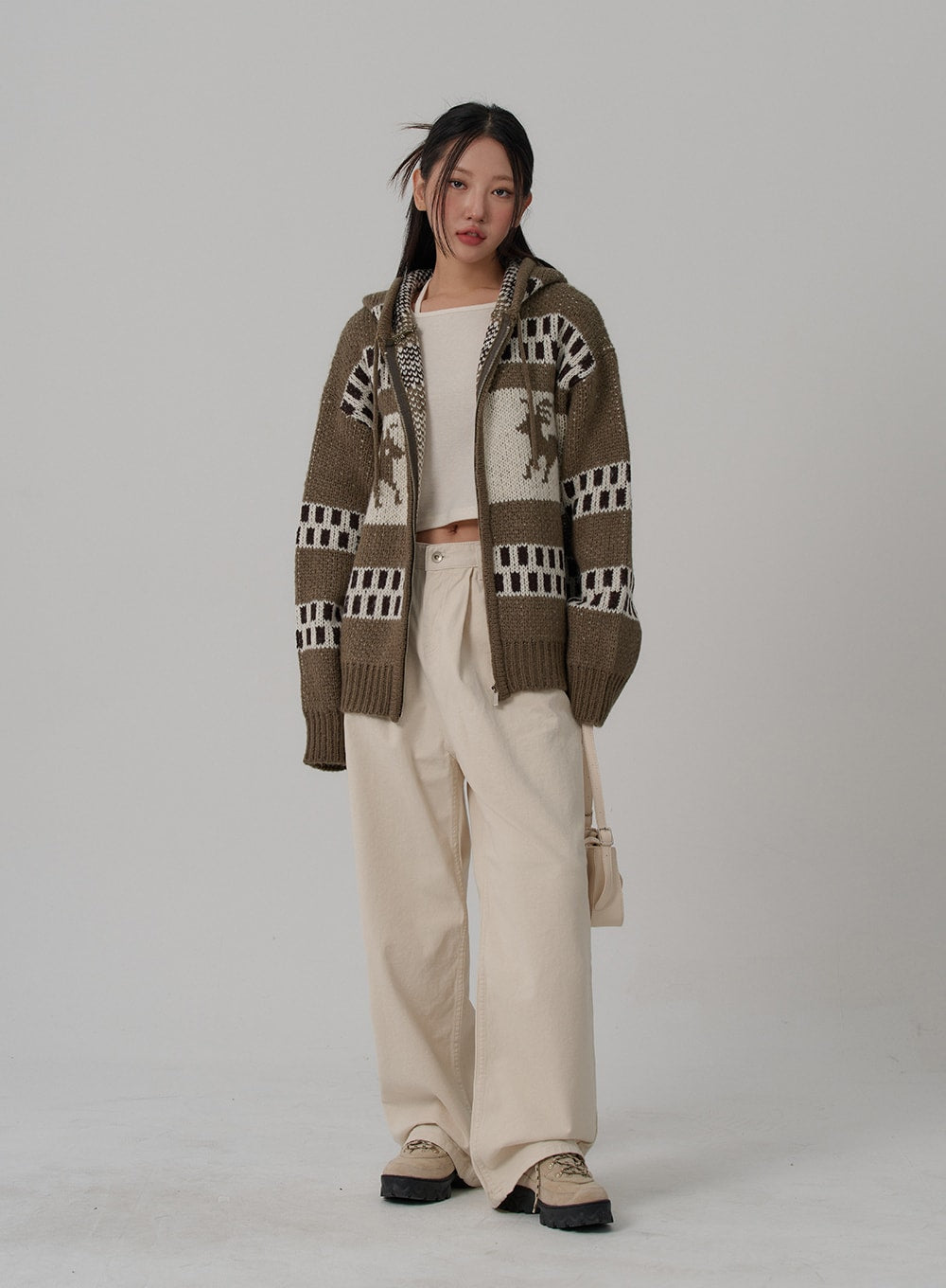 Oversize Hooded Zipper Knit CN03