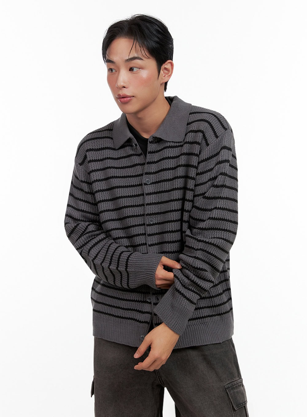 Men's Striped Collared Sweater IN426