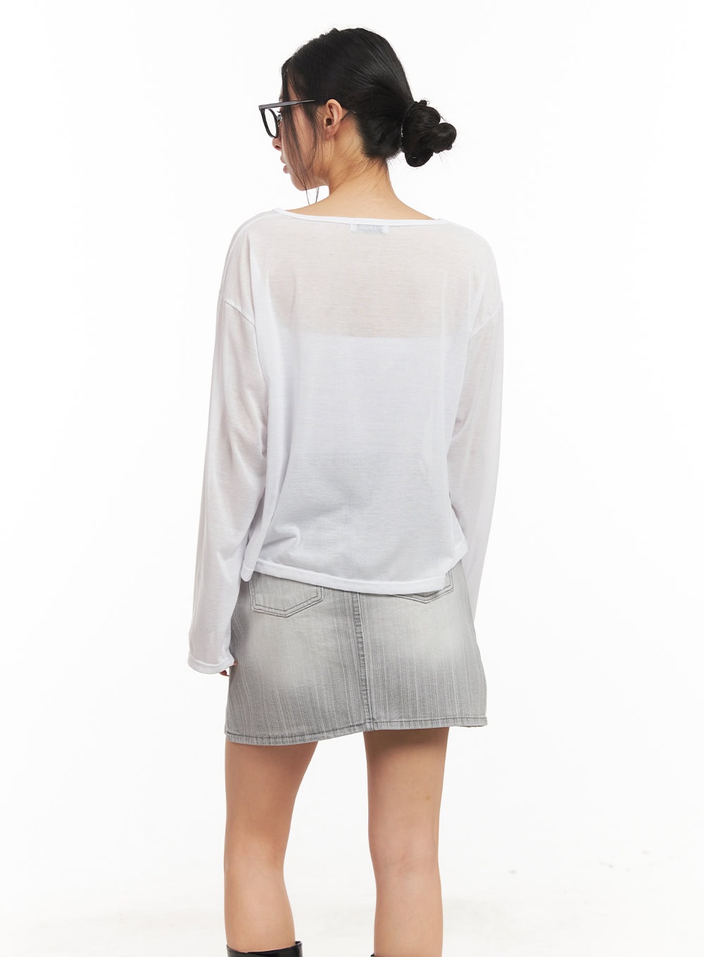 Sheer One-Shoulder Buttoned Tee CM503