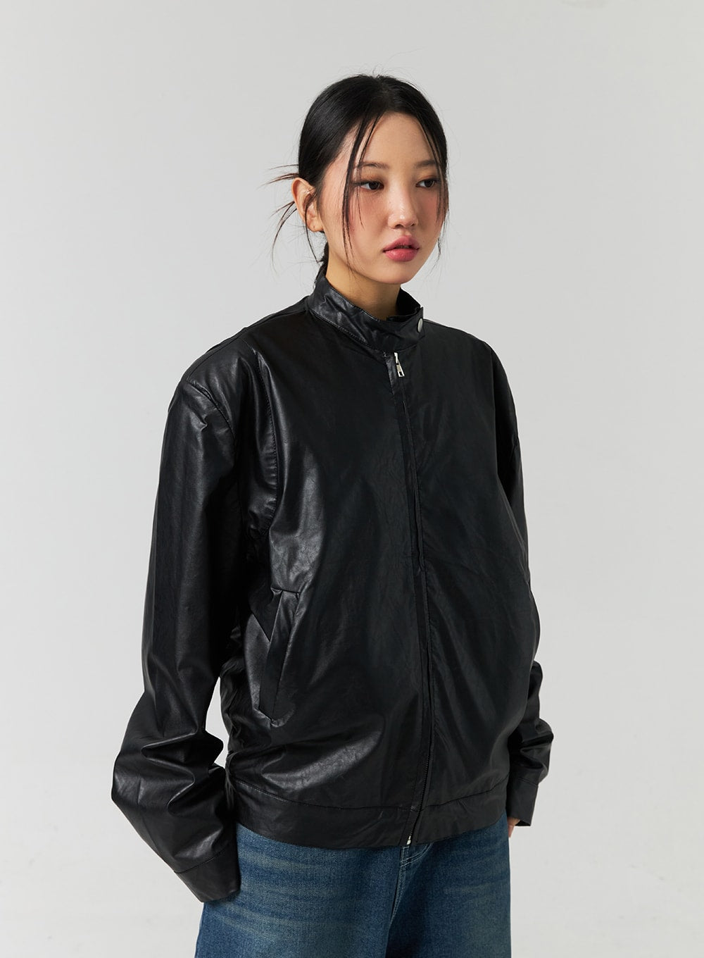 Loose Fit Faux Leather Jacket CO323