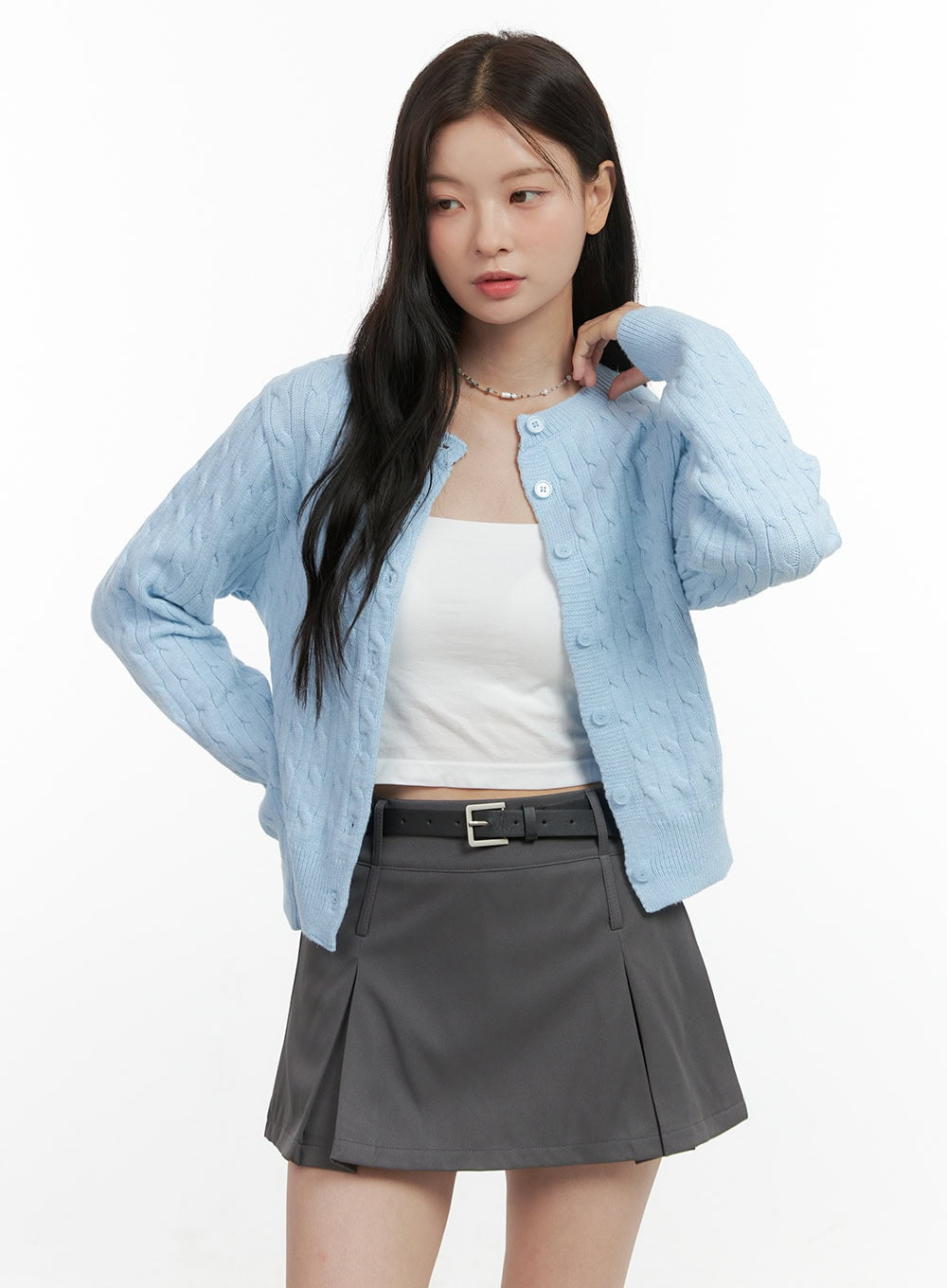 Basic Cable Knit Buttoned Cardigan OS423