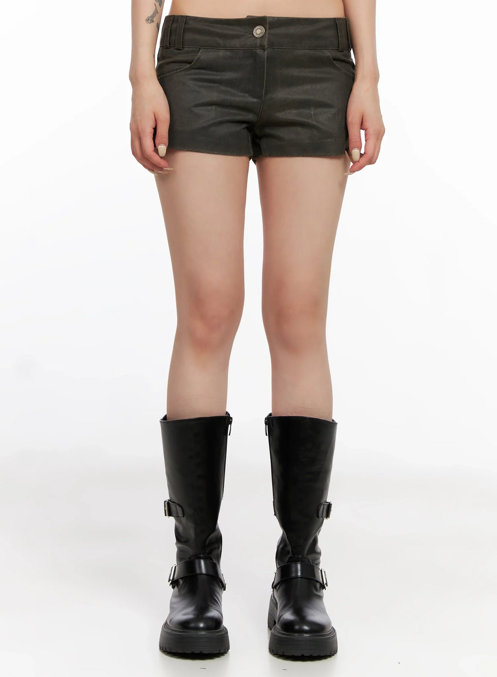 Low Rise Faux Leather Shorts IS508