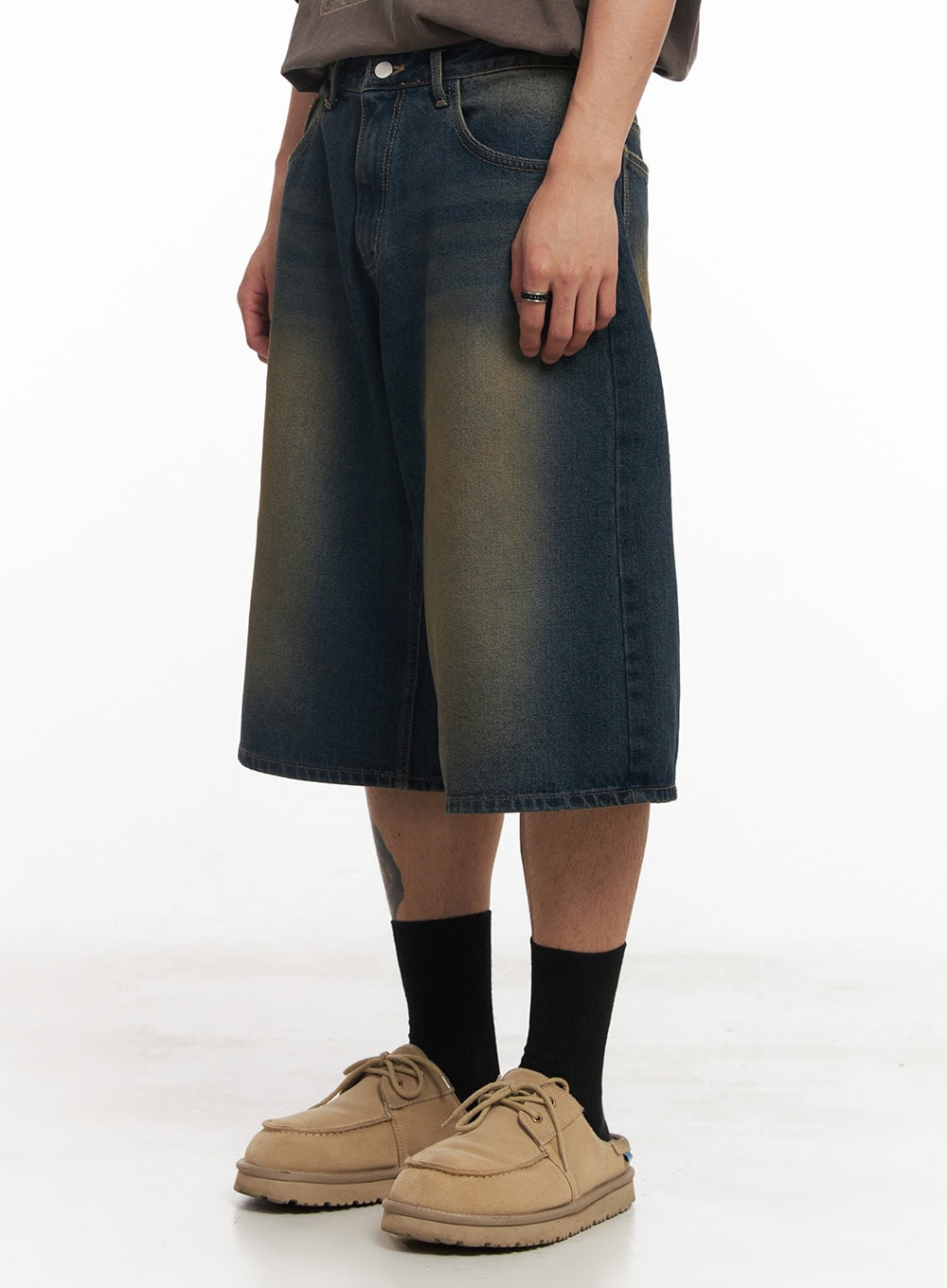 Men's Washed Relaxed-Fit Jorts (Dark blue) IY508