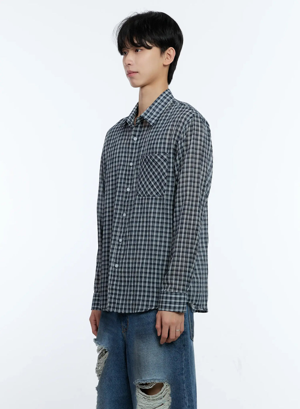 Men's Plaid Button-Up Top IG501