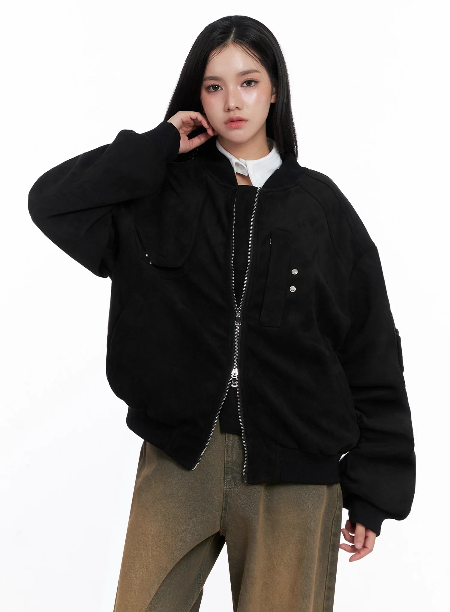 Black Zip-Up Bomber Jacket IS525