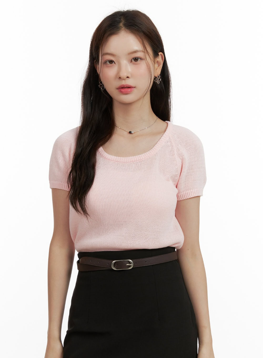 Round Neck Short Sleeve Knit Top OU411