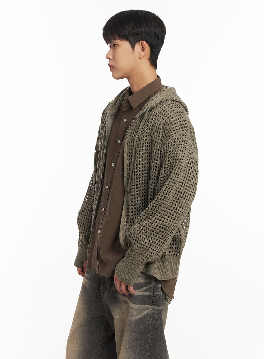 Men's Mesh Knit Hooded Zip-Up Jacket IM514