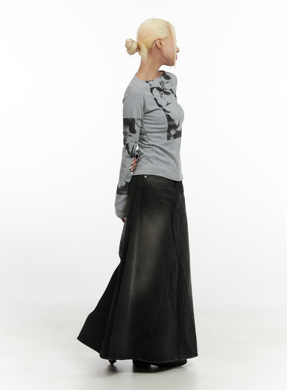 Classic Washed Denim Maxi Skirt CS425