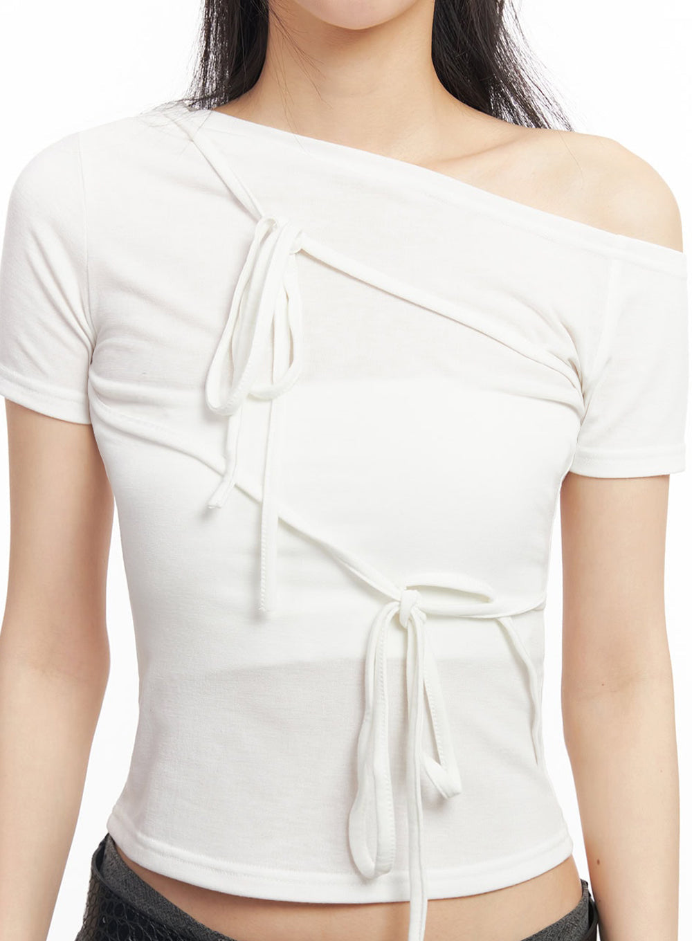 Ribbon Tie One-Shoulder Crop Top IY529