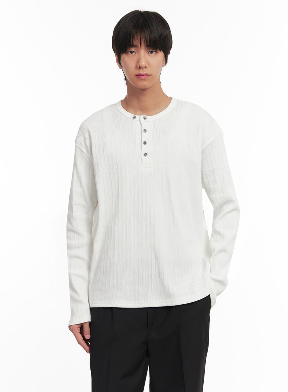 Men's Ribbed Buttoned Long-Sleeve Shirt IA511