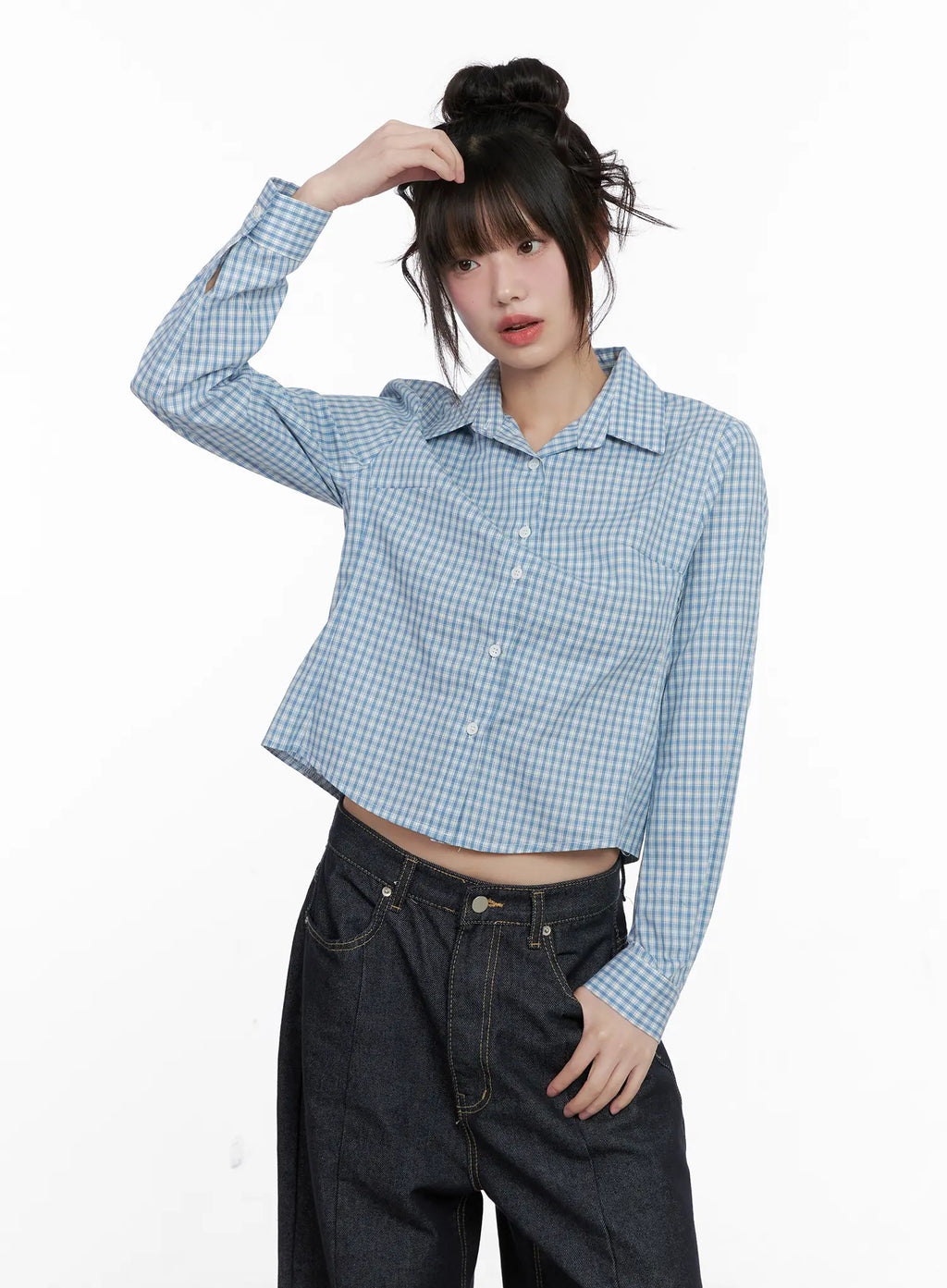 Plaid Button-Up Crop Shirt CG518