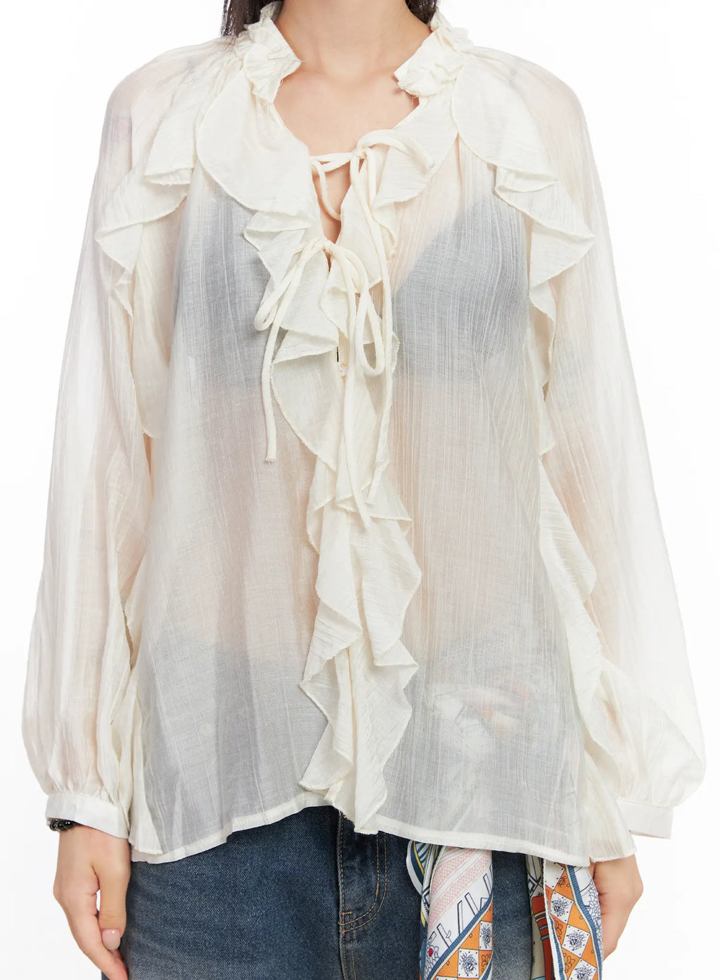 Sheer Ruffle Long Sleeve Blouse CO508