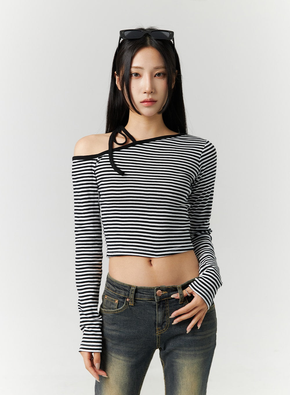 Asymmetrical Stripe Crop Top CN328