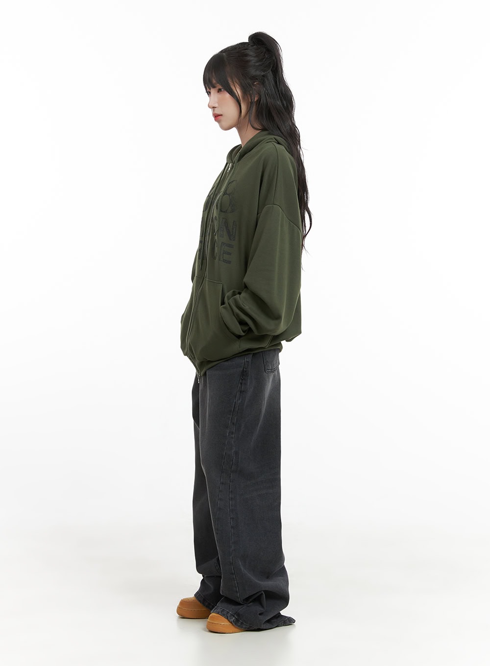 Oversized Lettering Zip-Up Sweat Hoodie CG421