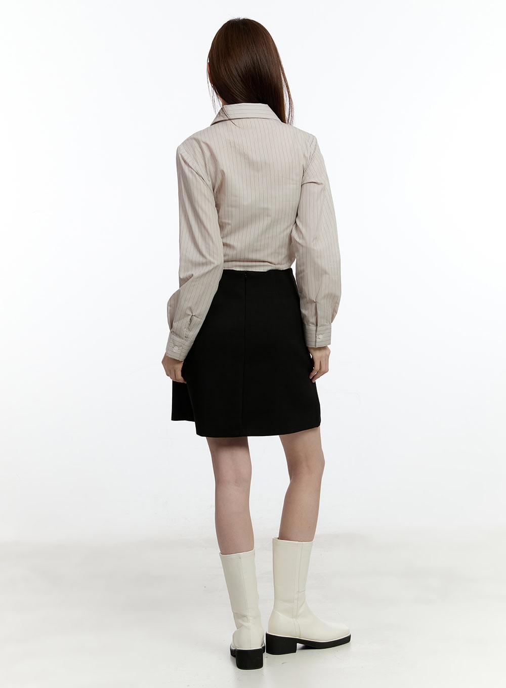 Striped Cropped Button-Up Shirt CM521