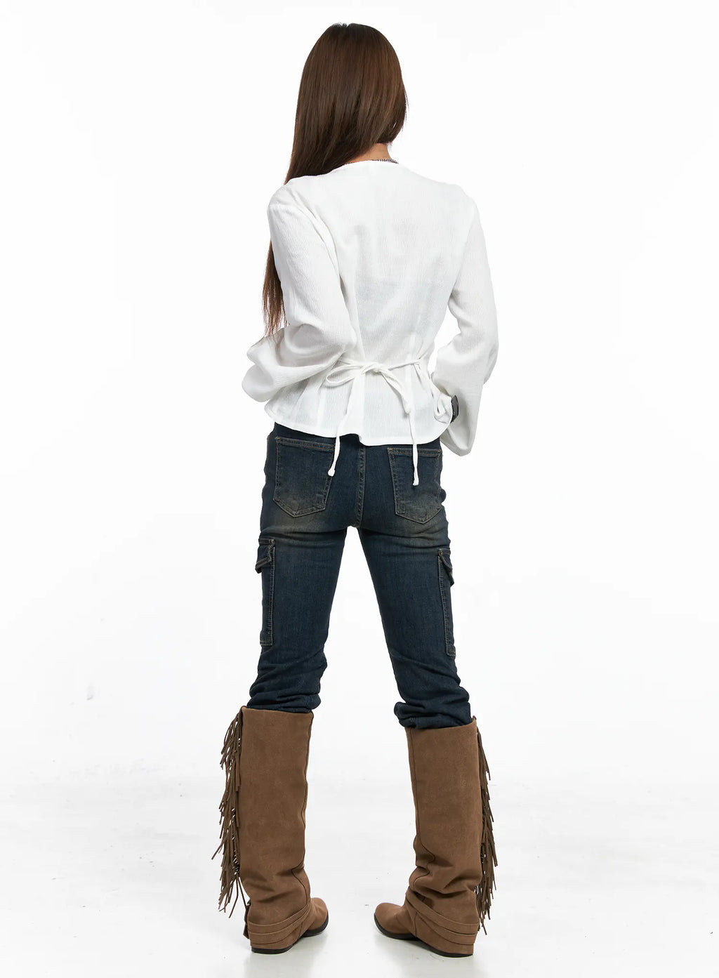 Ruffle Backstrap Long Sleeve Blouse CO513