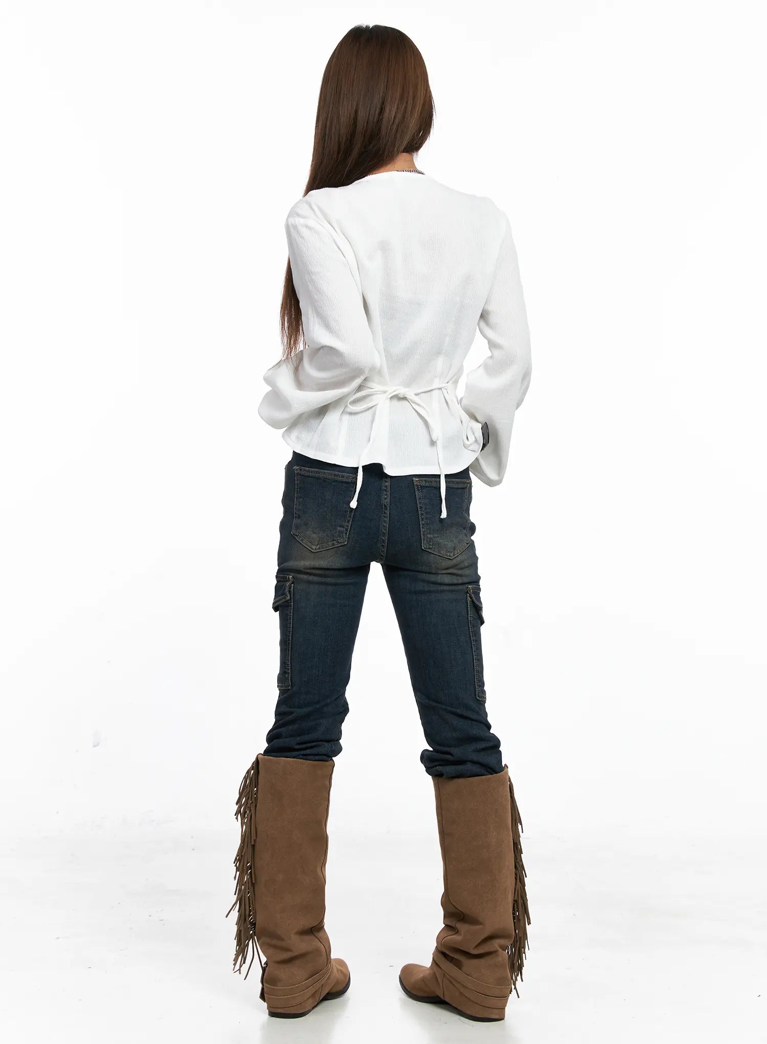 Ruffle Backstrap Long Sleeve Blouse CO513