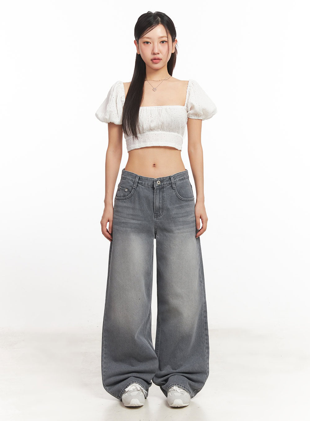 Puff-Sleeve Square Neck Crop Top IA525