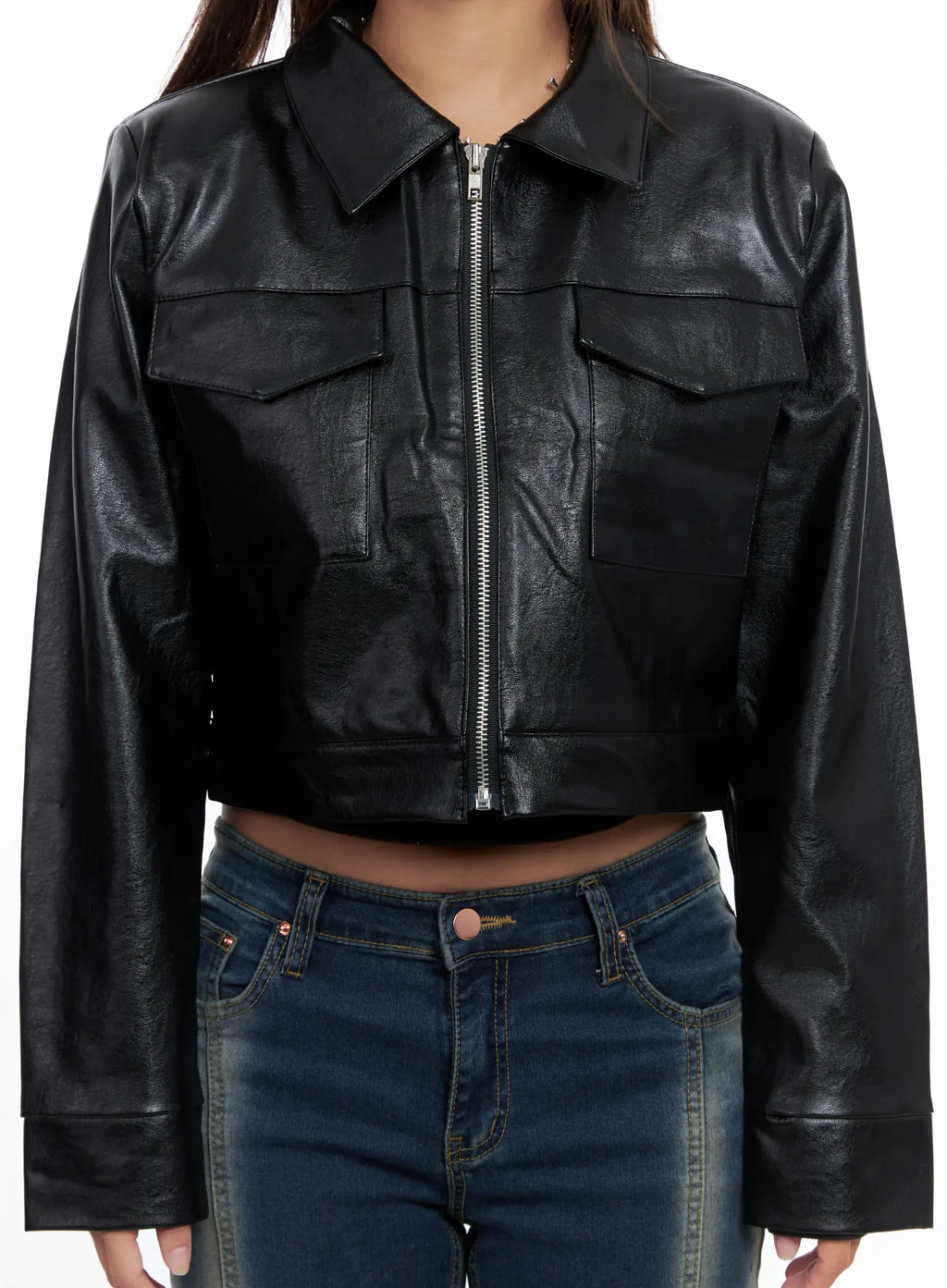 Cropped Collar Faux Leather Jacket CS522