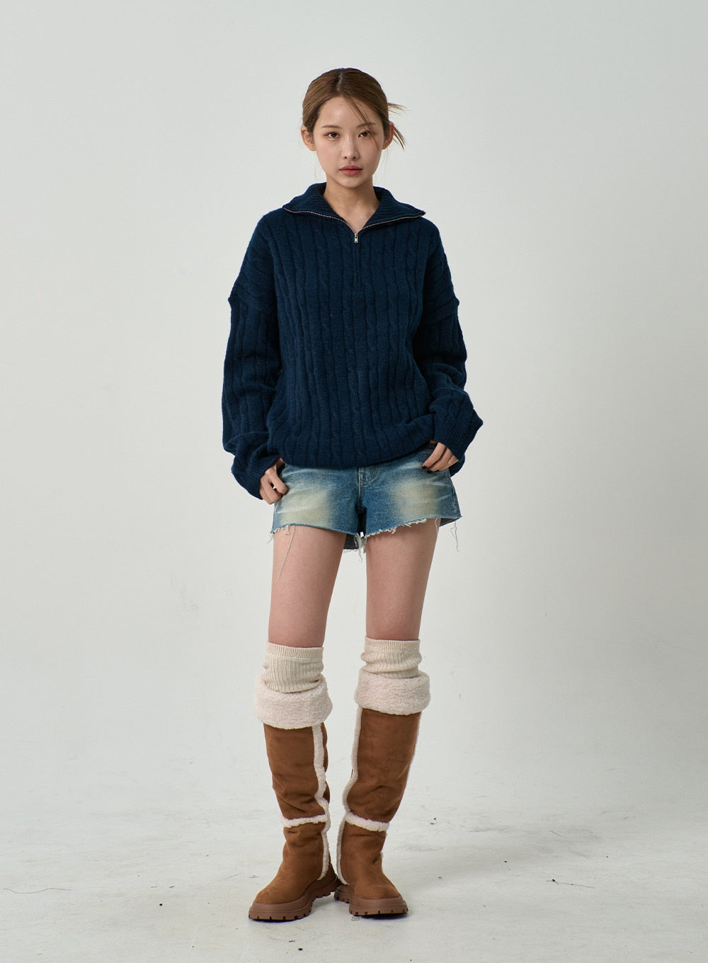 Twist Pattern Zip-Up Knit Unisex CD12