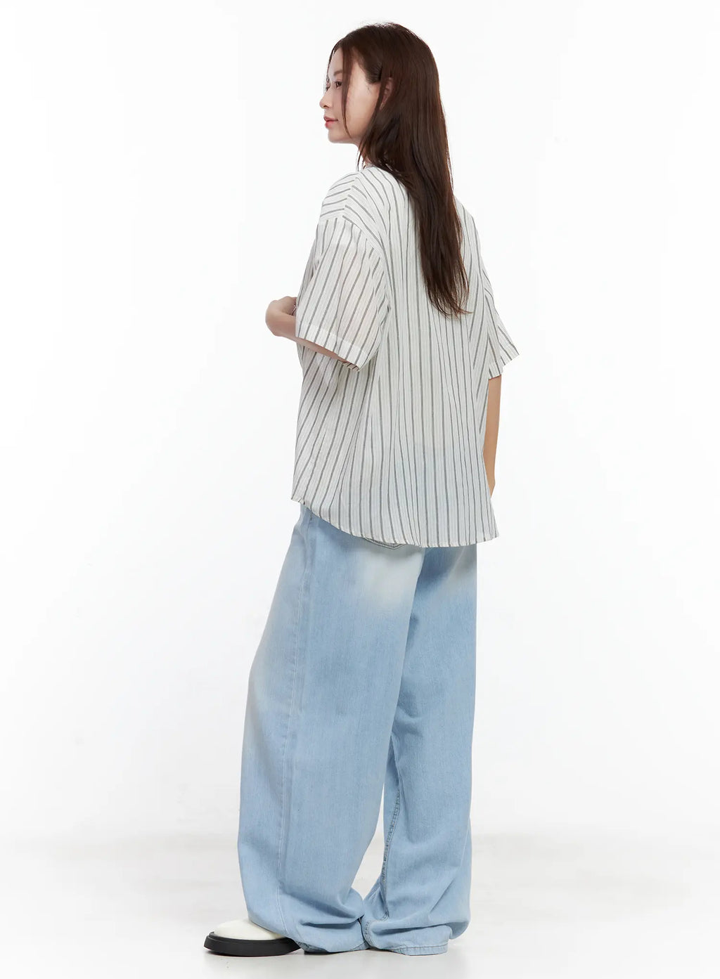 Casual Striped Short-Sleeve Button-Up Shirt CL502