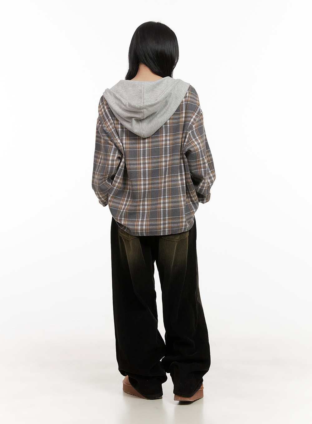 Buttoned Check Hooded Blouse CD410