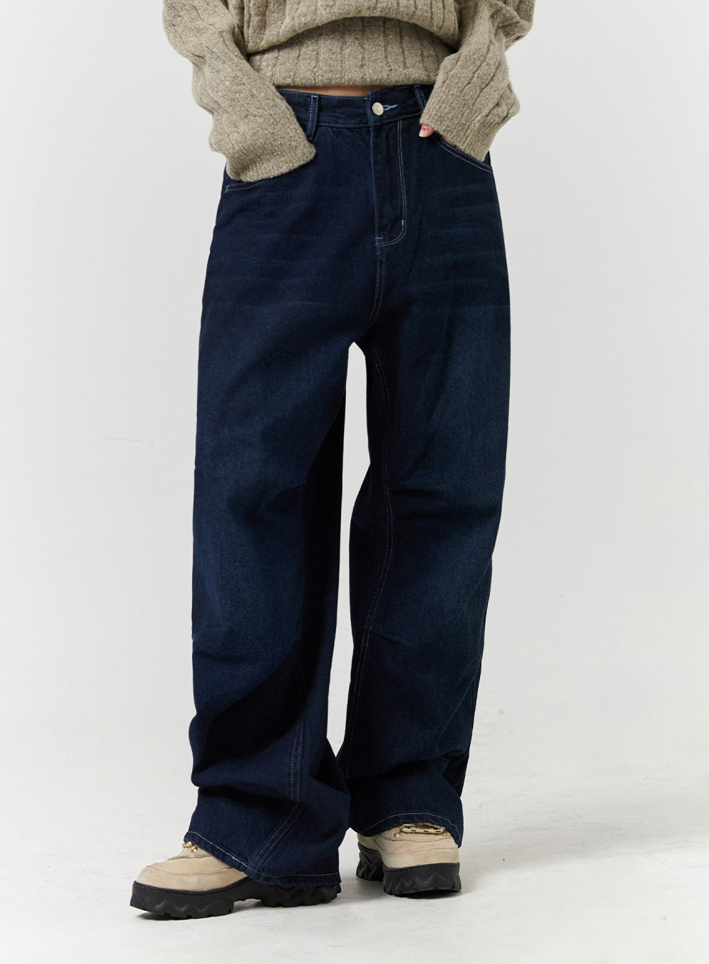 Unisex High Waist Solid Pocket Straight Leg Jeans CD328