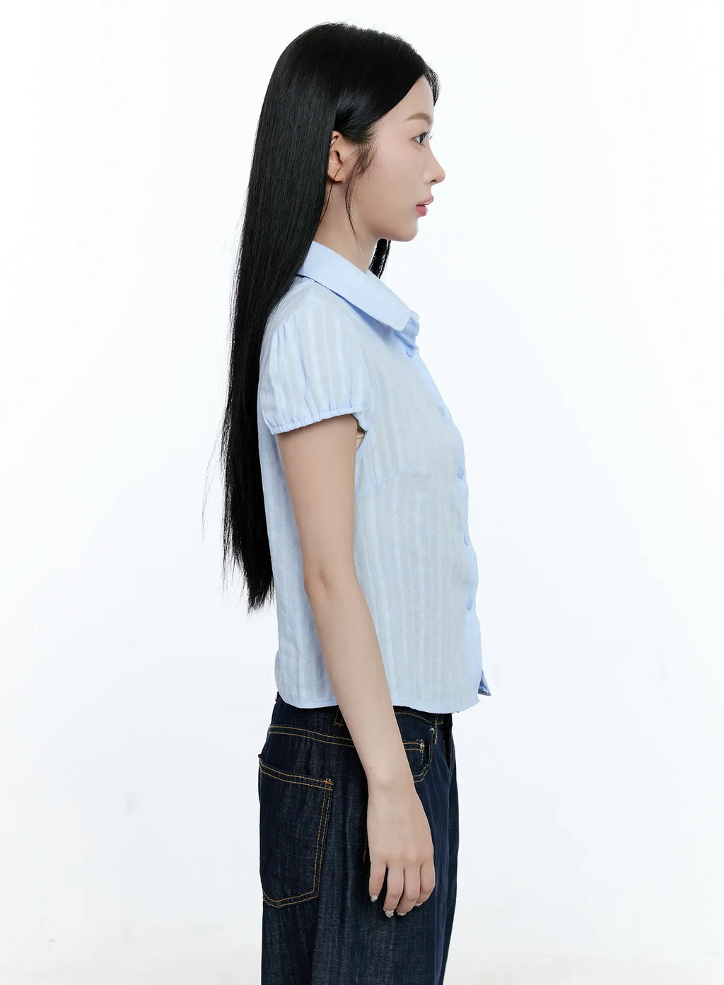 Striped Puff-Sleeve Blouse CG513