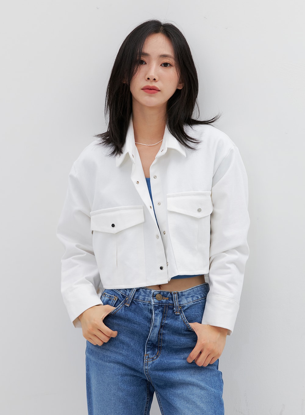 Collared Cotton Crop Jacket OG318