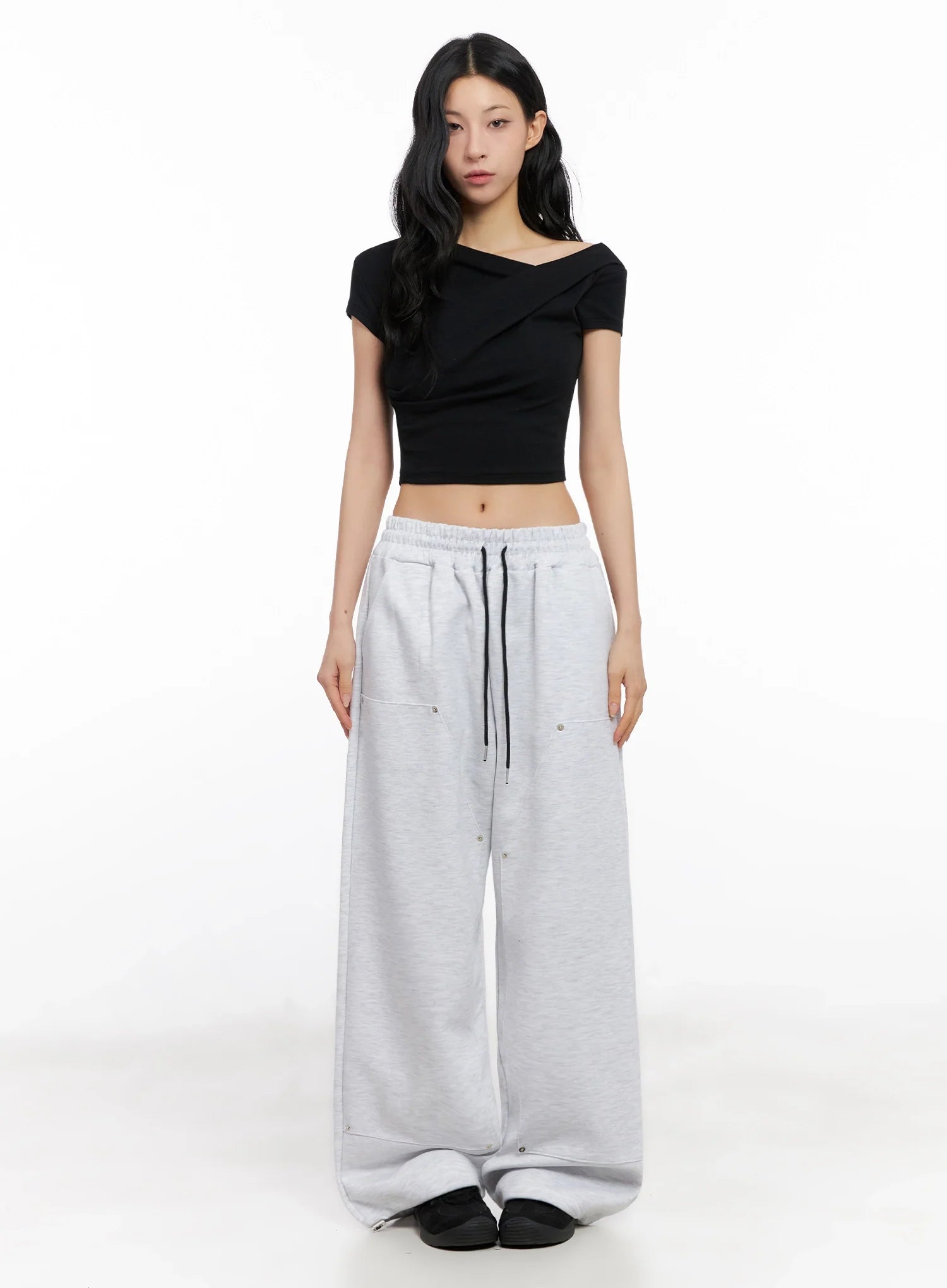 Asymmetric Shirred Off-Shoulder Crop Tee IG508