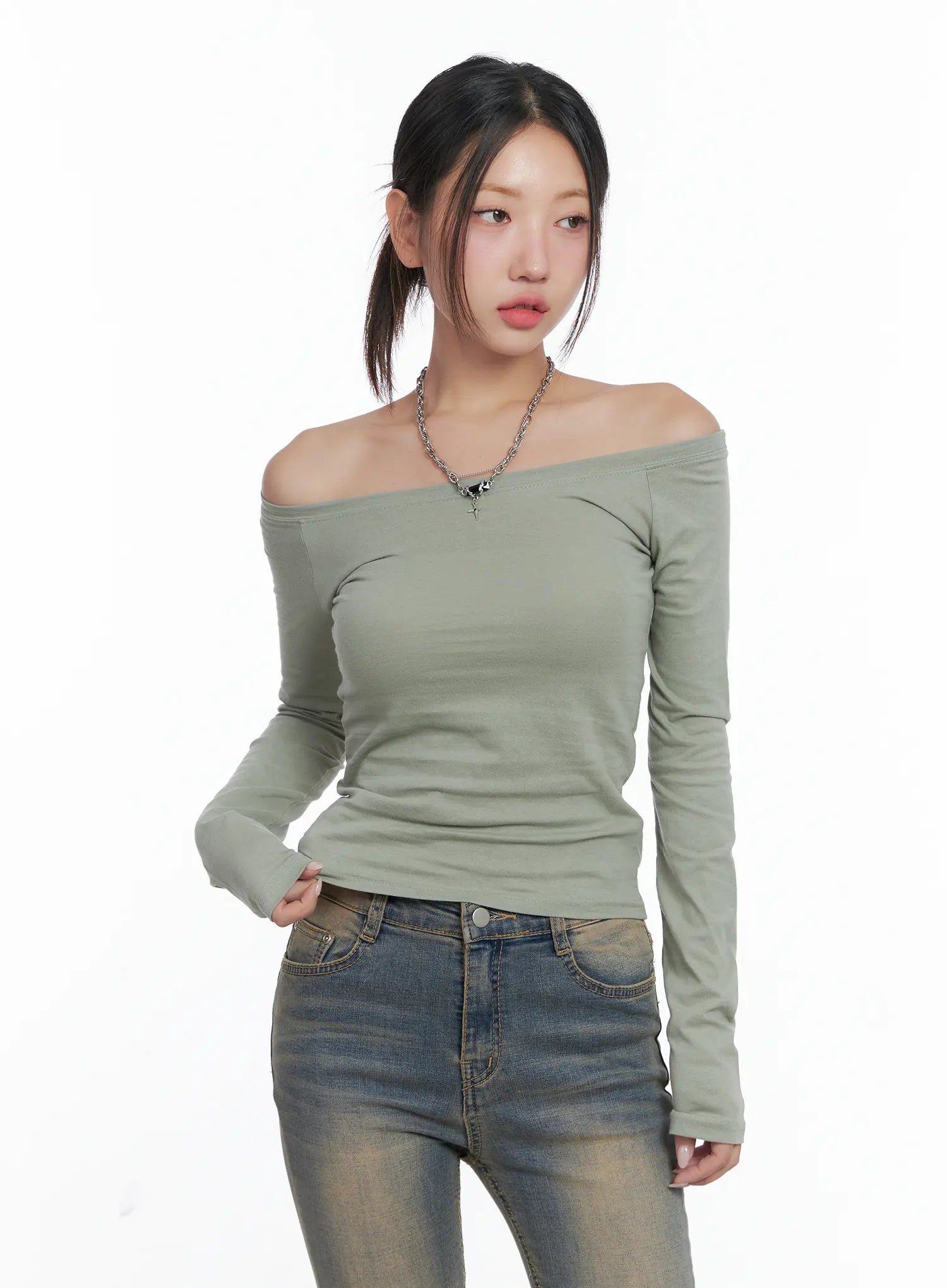 Slim Fit Off-Shoulder Long Sleeve Top CS502