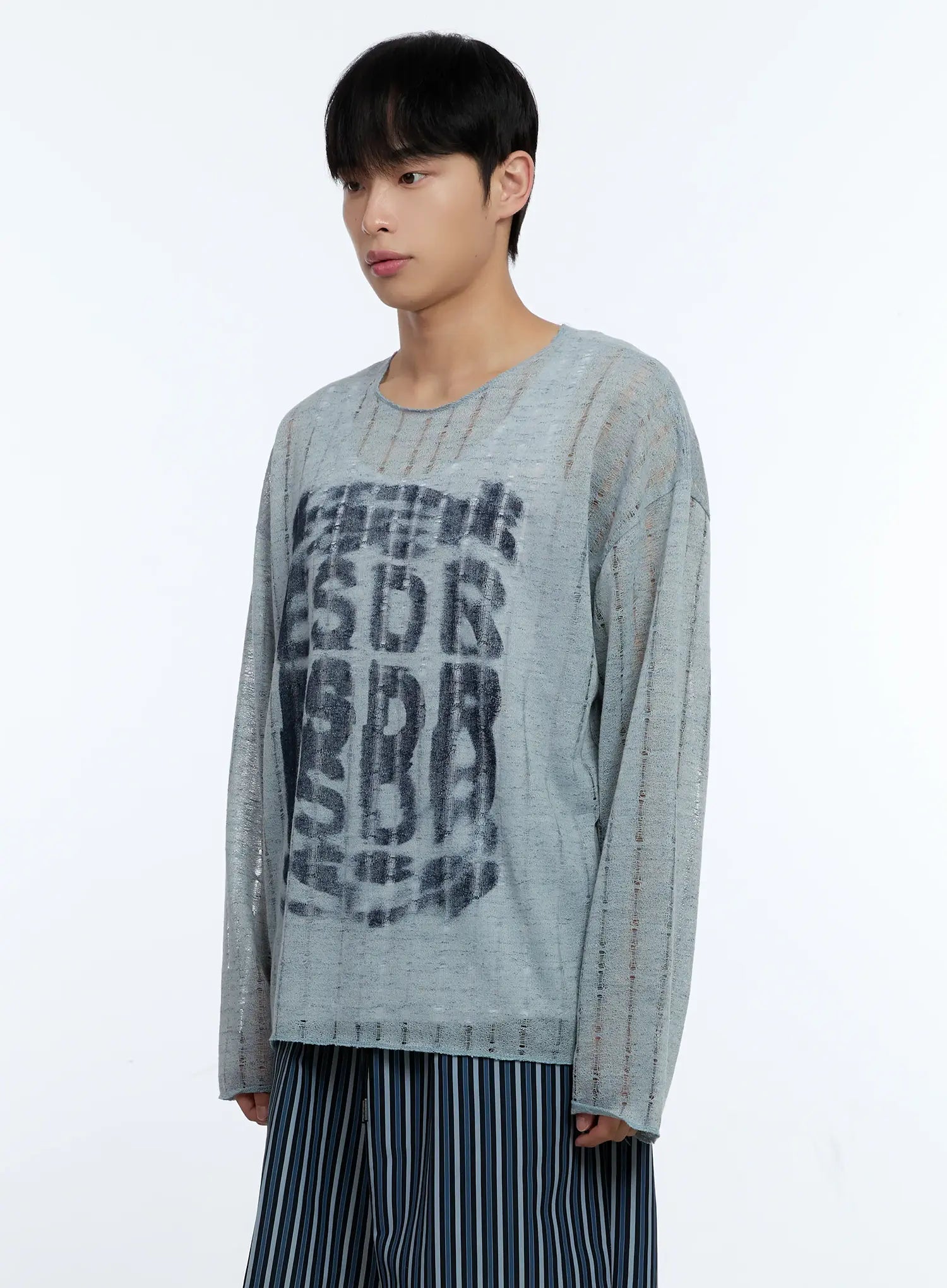 Men's Grunge Oversized Open Knit Sweater IG515