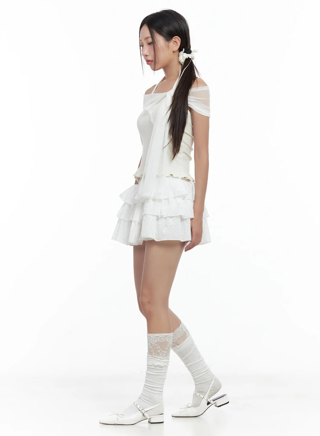 Floral Embroidered Ruffle Mini Skirt CL509