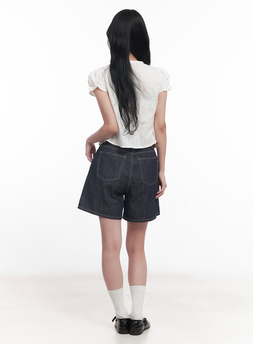 Tie Puff-Sleeve Crop Blouse Top CY526