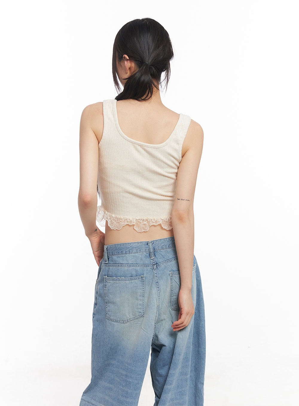 Lace Buttoned Crop Tank Top CY512