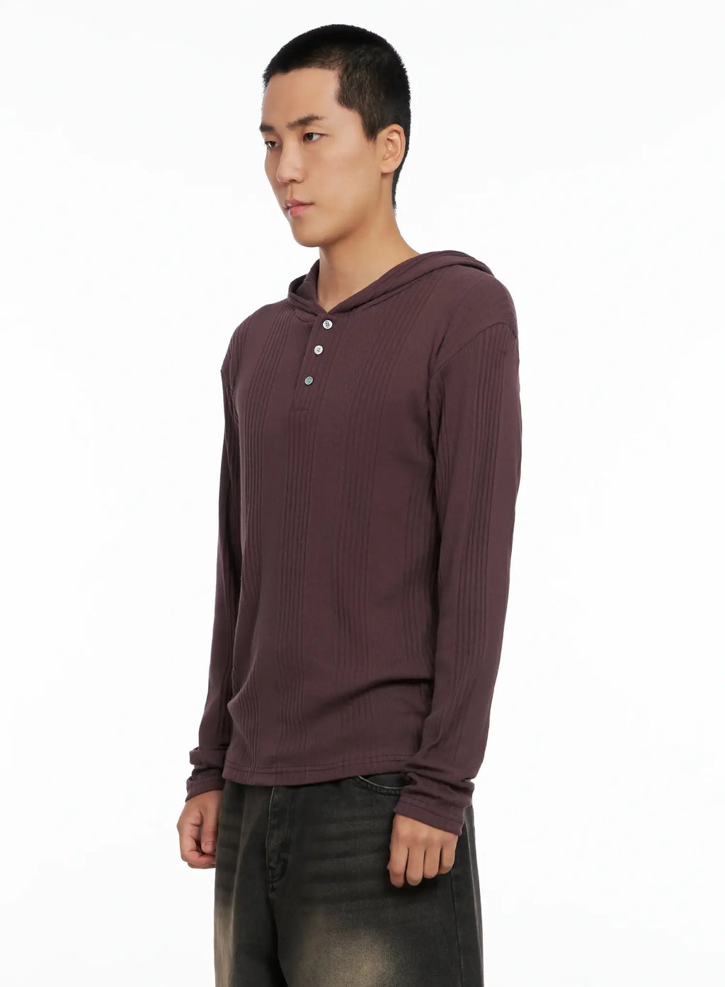Men's Henley Neck Long Sleeve Hoodie IS502
