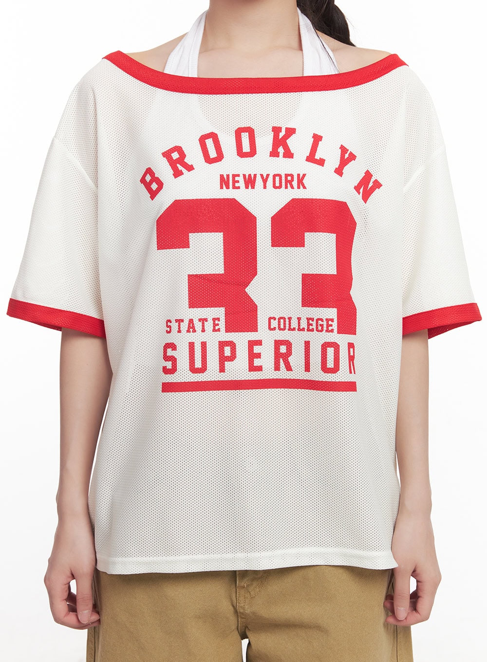 Sporty Mesh Off-Shoulder Top CA530