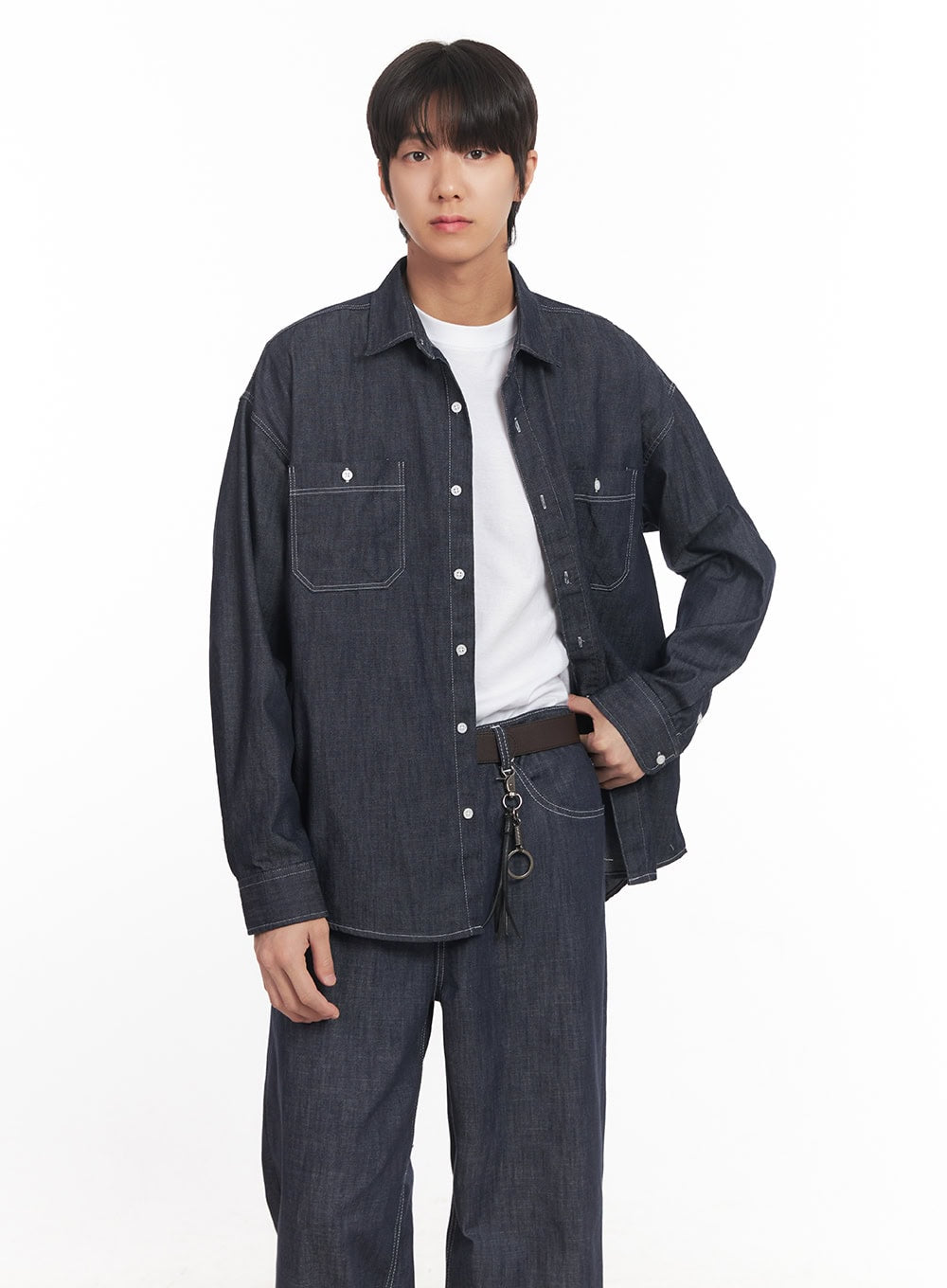 Men's Stitched Button-Up Denim Shirt IA510