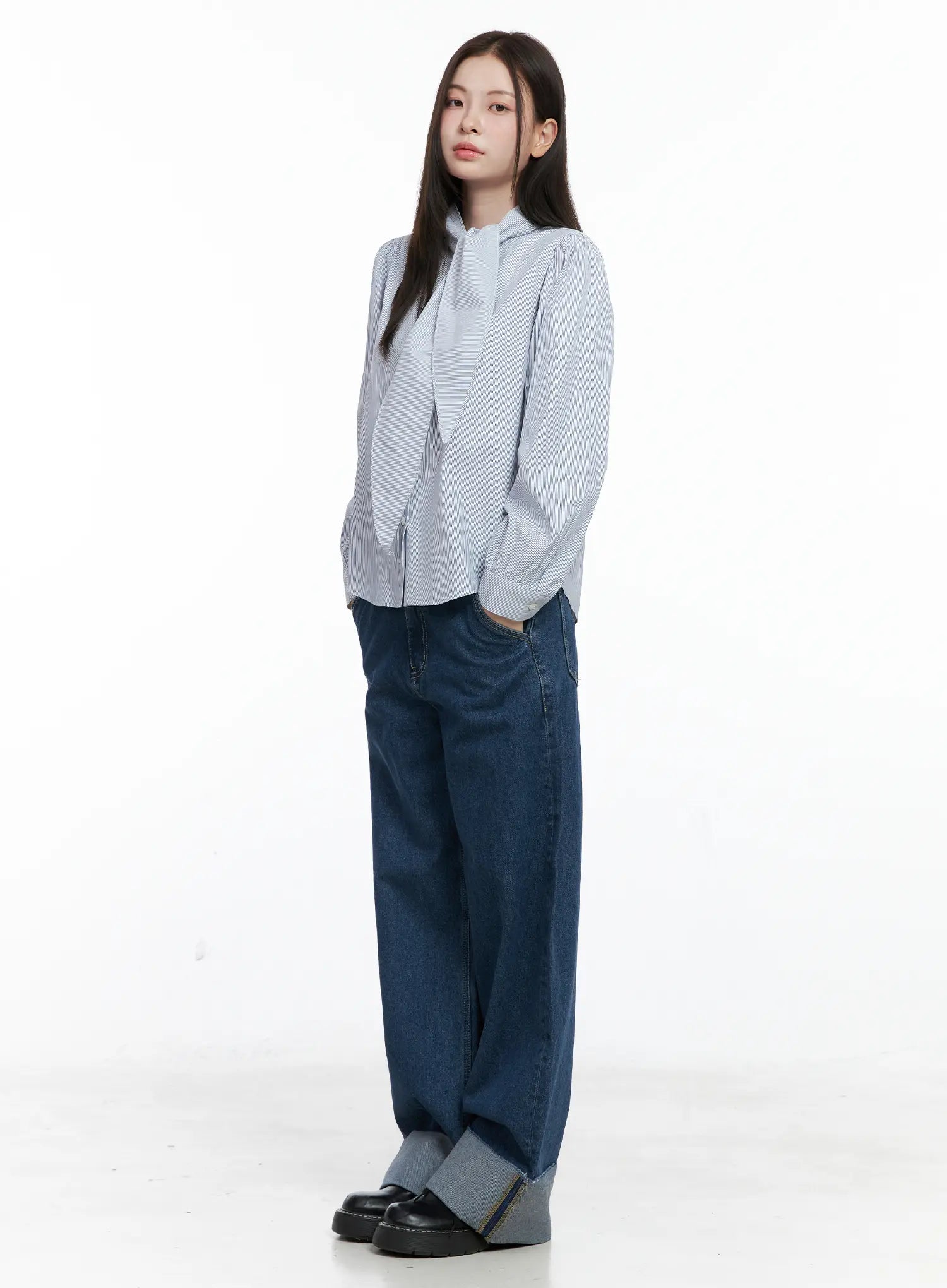 Striped Puff Sleeve Tie Blouse CO506