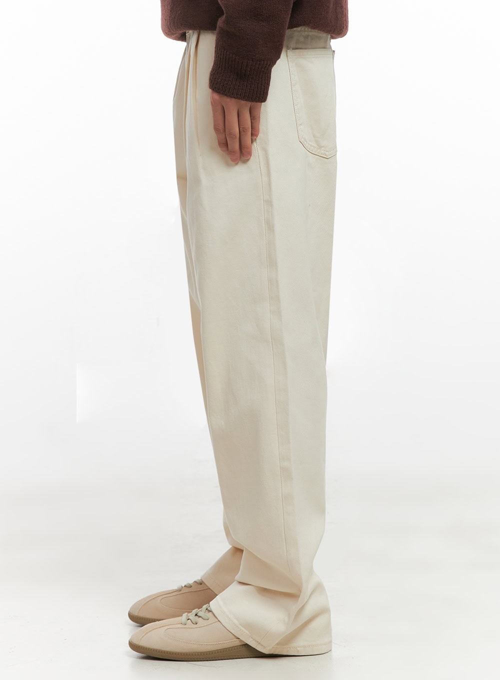 Men's Pintuck Wide Leg Cotton Pants (Light beige) ID413