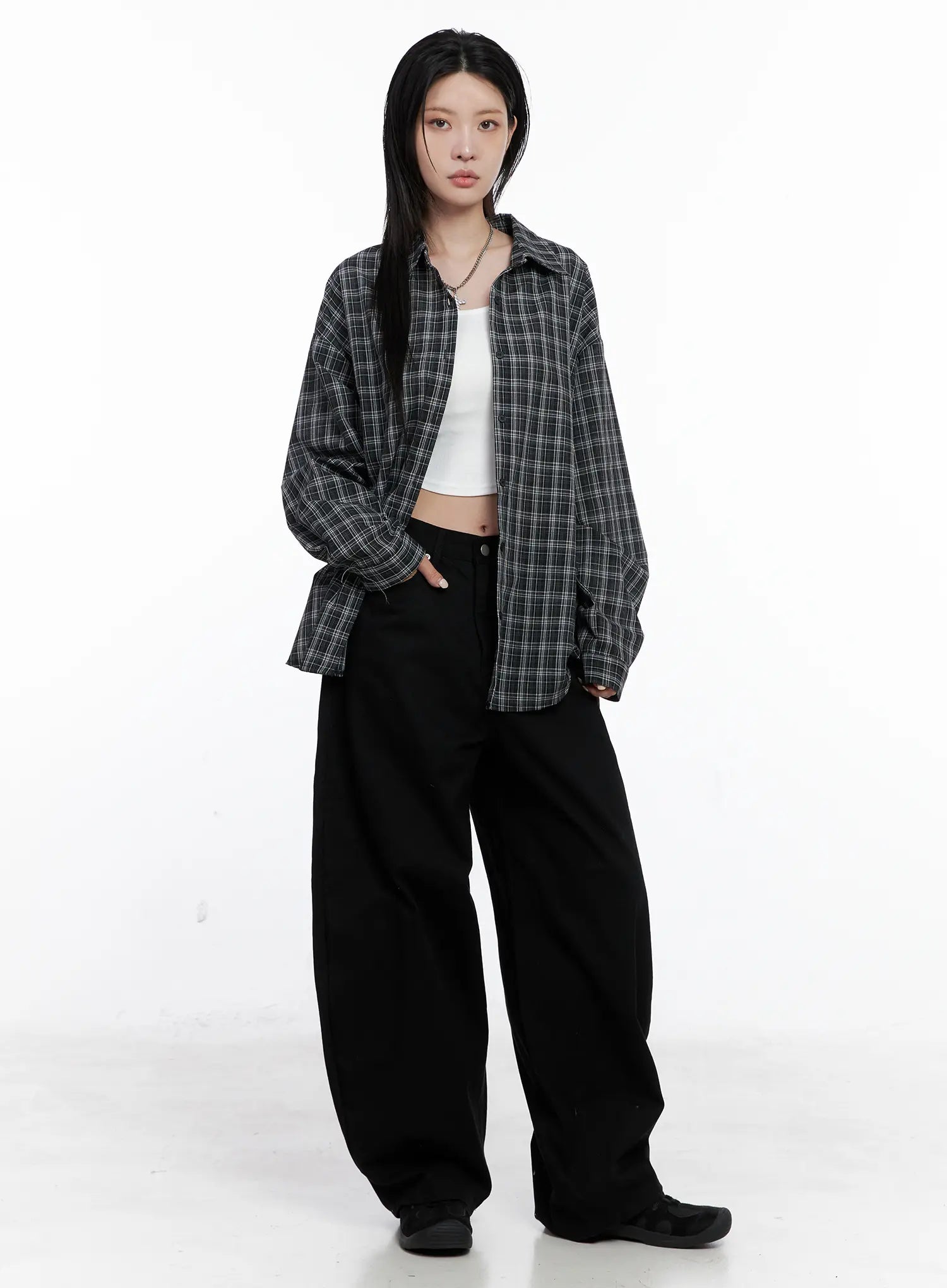 Oversized Plaid Button Up Shirt CS512