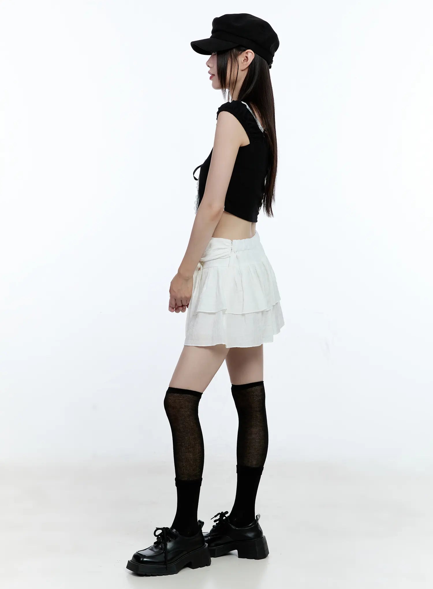 Ribbon-Tie Tiered Mini Skirt CG511