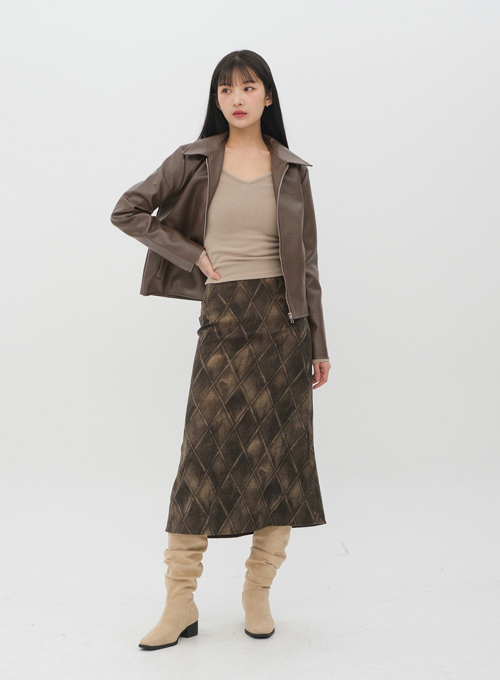 Faux Leather Jacket with Collar C2001