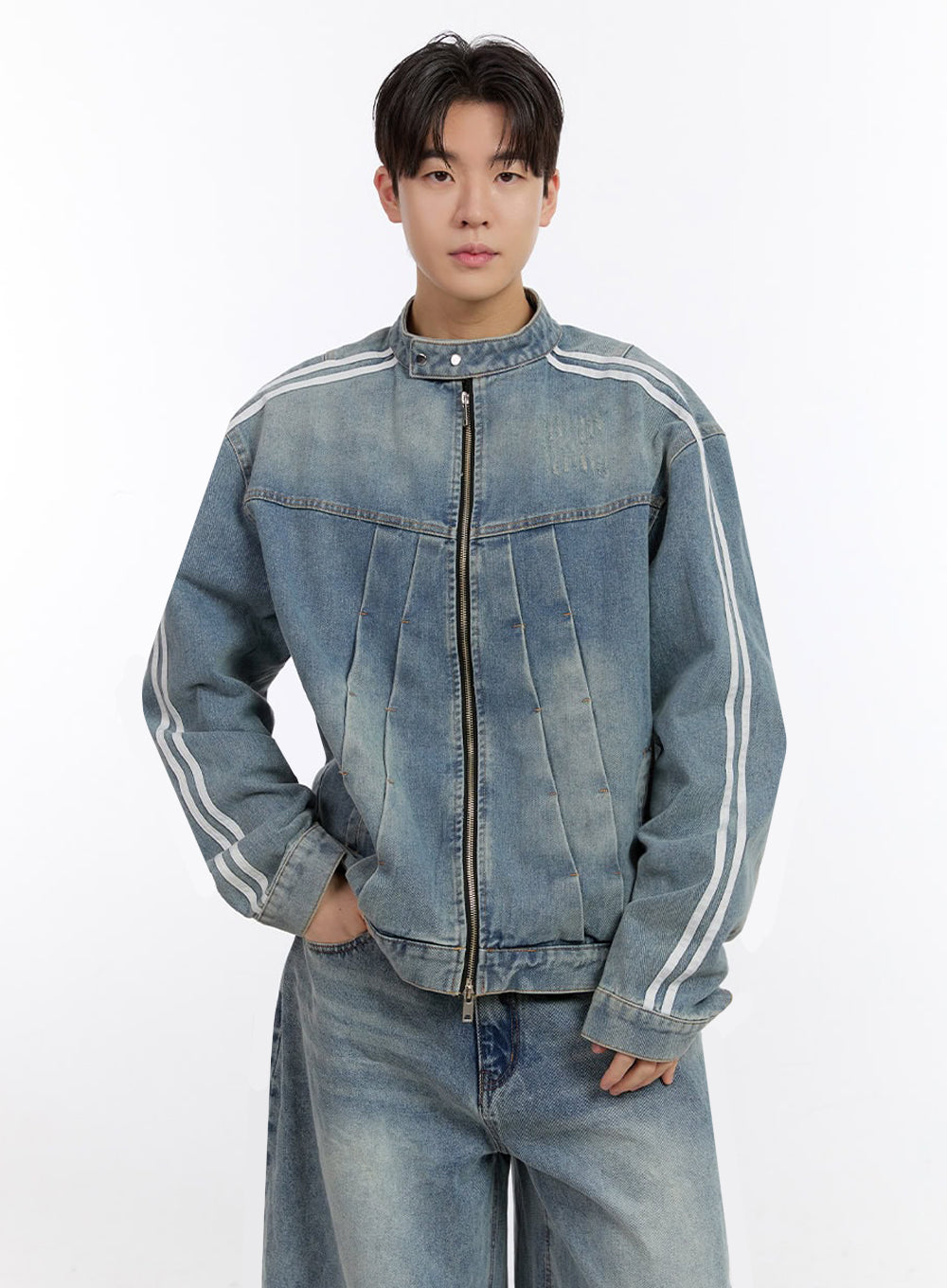 Men's Denim Zip-Up Track Jacket IF528